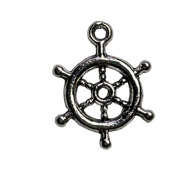Ship Wheel Pendant Silver Tone Charm Bracelet Necklace Jewelry Craft Dangle u Na - Picture 2 of 2